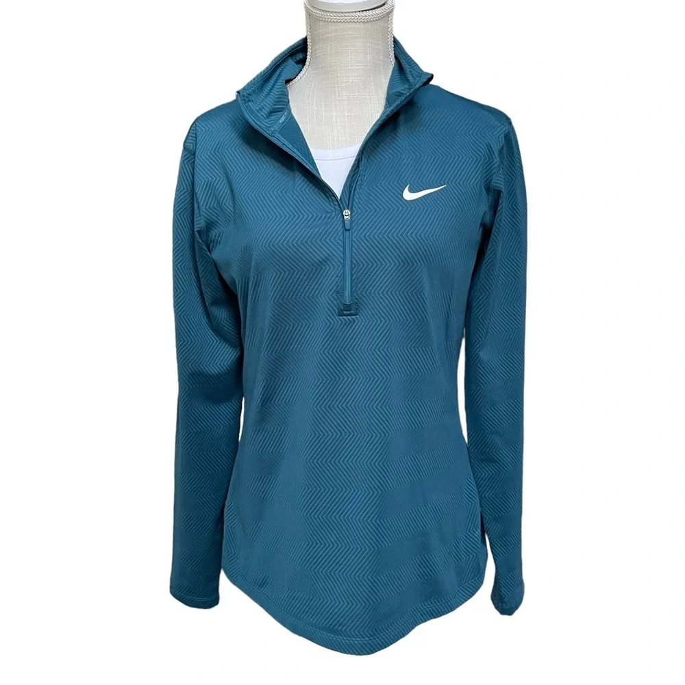 Nike Dri-Fit 1/4 Zip Pullover Long Sleeve‎ Athletic Shirt in Blue Size: L